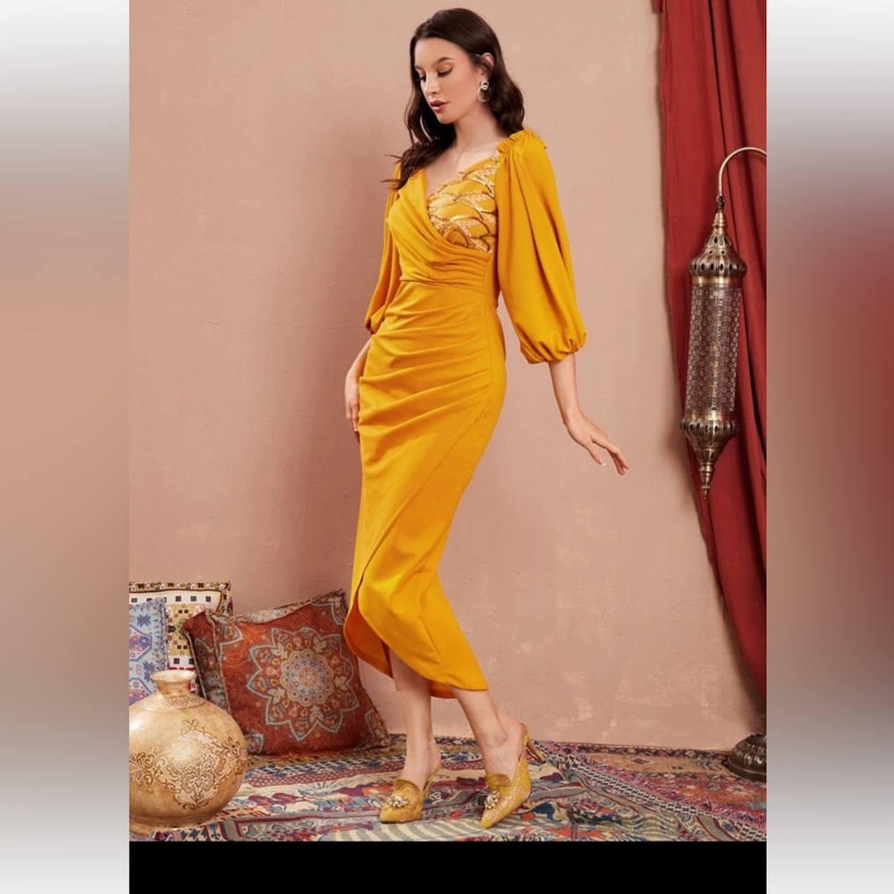 EUC Women’s SHEIN Brand Puff Sleeve Stretch Dress Plus Size XL 12 Leopard Print - Picture 7 of 13